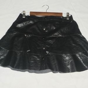 ZARA Black Faux Leather Mini Tiered Skirt